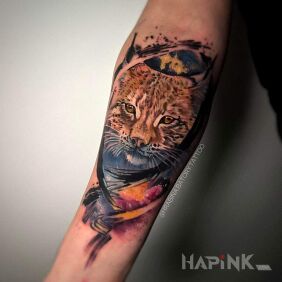 Tattoo Lynx On the arm motif: animals style: realistic