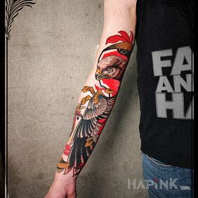 Tattoo Small cover on the bicep motif: wings style: neo-traditional