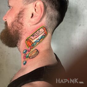 Tattoo Colorful capsules! on the neck motif: other style: newschool