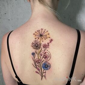 Tattoo Meadow on the back! on the back motif: flowers style: graphic / illustrative