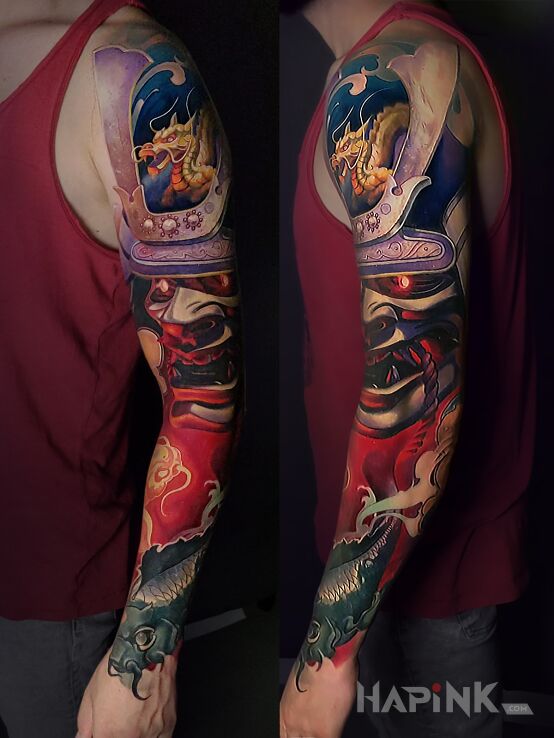 Tattoo Rękaw w stylu realistyczno-japonskim in demons motif and realistic style on the upper arm
