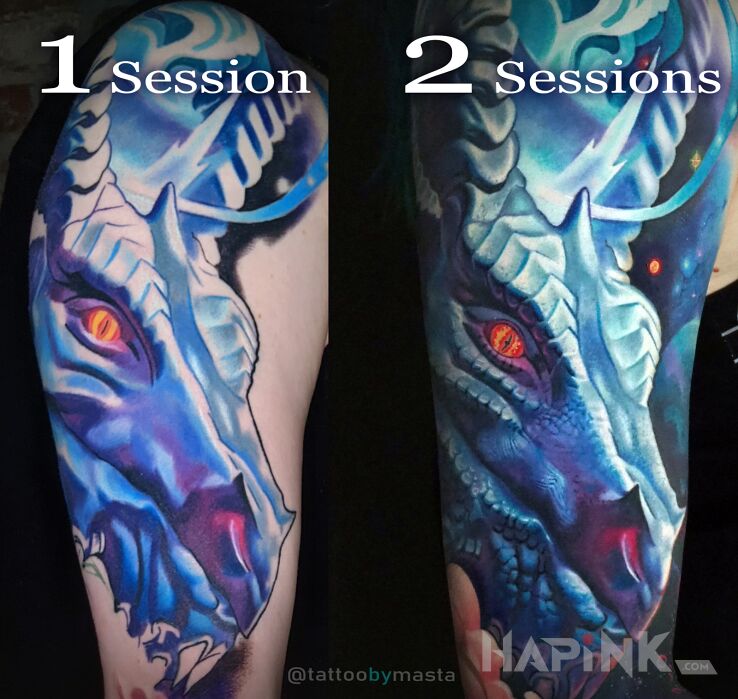 Tattoo Smok in fantasy motif and realistic style On the arm