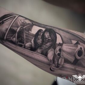 Tattoo GTA On the arm motif: characters style: realistic