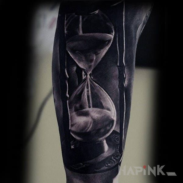 Tattoo Klepsydra in 3D motif and realistic style on the forearm