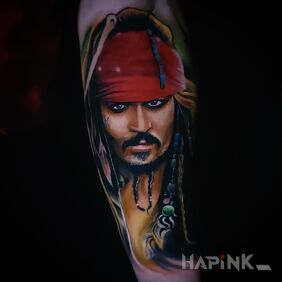 Tattoo Jack Sparrow on the forearm motif: faces style: realistic