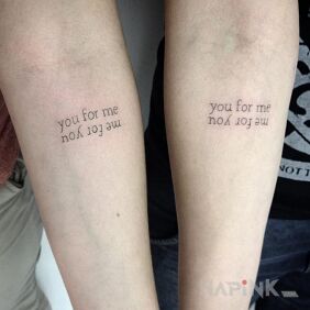 Tattoo Inscription for a couple on the forearm motif: lettering