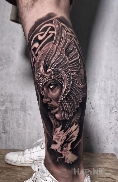 Tattoo Wojowniczka Krystiana! in characters motif and realistic style on the leg