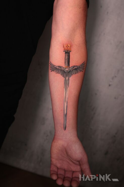 Tattoo Miecz prosto z autorskiego projektu! in fantasy motif and realistic style On the arm