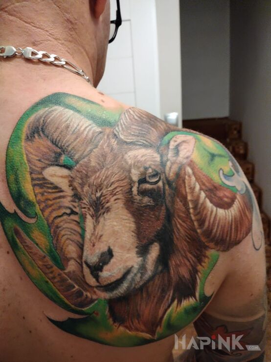 Tattoo Znak  z odiaku in zodiac signs motif and realistic style on the shoulder blades