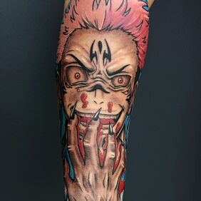 Tattoo Men's forearm anime Jujutsu Kaisen tattoo On the arm motif: dark style: graphic / illustrative