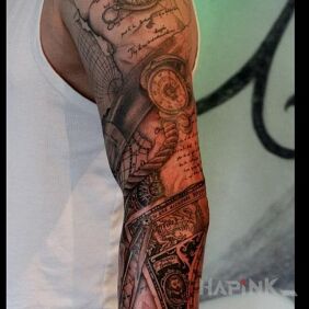 Tattoo Compass and mom on the forearm motif: sleeves style: realistic