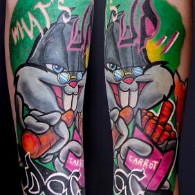 Tattoo Bugs bunny forearm tattoo on the forearm motif: funny style: Watercolor