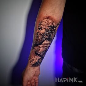 Tattoo Viking on the forearm on the forearm motif: characters style: realistic