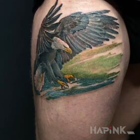 Tattoo Eagle on the leg motif: colorful style: realistic