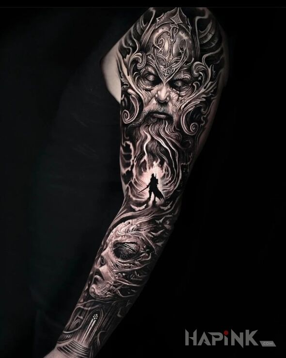 Tattoo Fantastyka in sleeves motif and realistic style on the upper arm