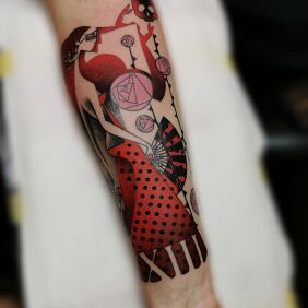 Tattoo Tarot Card on the forearm motif: dark style: abstract