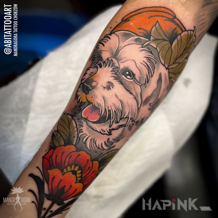 Tattoo Portret maltańczyka in animals motif and neo-traditional style On the arm