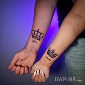 Tattoo King Queen crowns couple tattoo on the wrist motif: objects style: realistic