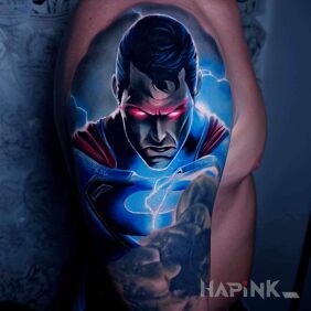 Tattoo Super Man sleeve end marvel&dc on the upper arm motif: fantasy style: realistic