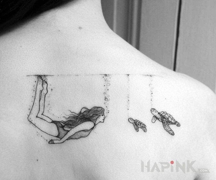 Tattoo Dwa żółwie in animals motif on the shoulder blades