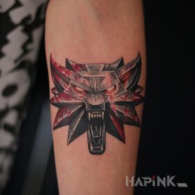 Tattoo The Witcher, witcher tattoo behind the ear motif: fantasy style: realistic