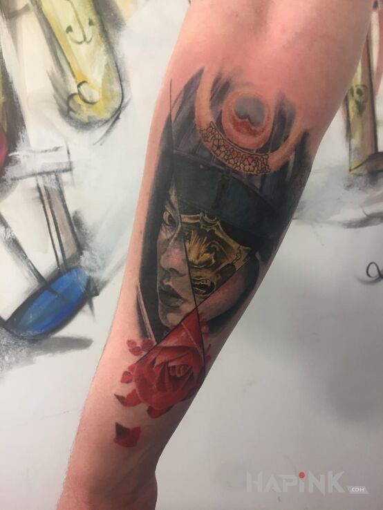 Tattoo Geisza in characters motif and japanese / irezumi style on the forearm