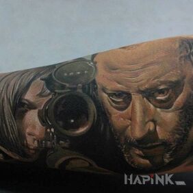Tattoo Leon the Professional on the forearm motif: characters style: realistic