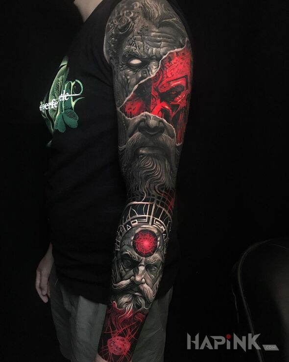 Tattoo Dziadostwo :) in black and gray motif and realistic style on the upper arm
