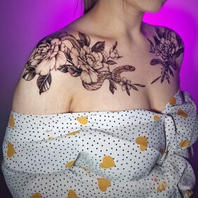 Tattoo Symmetrical flowers on the arms on the collarbone motif: flowers style: realistic
