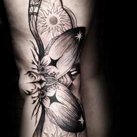 Tattoo Beetle on the leg motif: insects style: graphic / illustrative