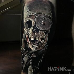 Tattoo Pirate on the leg motif: 3D style: realistic