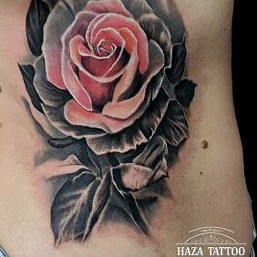 Tattoo Color rose tattoo on the ribs motif: colorful style: realistic