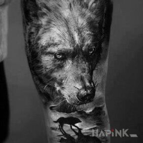 Tattoo Wolfhound on the forearm motif: 3D style: realistic