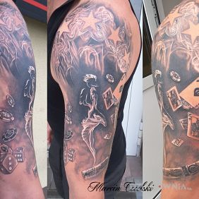 Tatuaż Poker na ramieniu motyw: 3D styl: realistyczne
