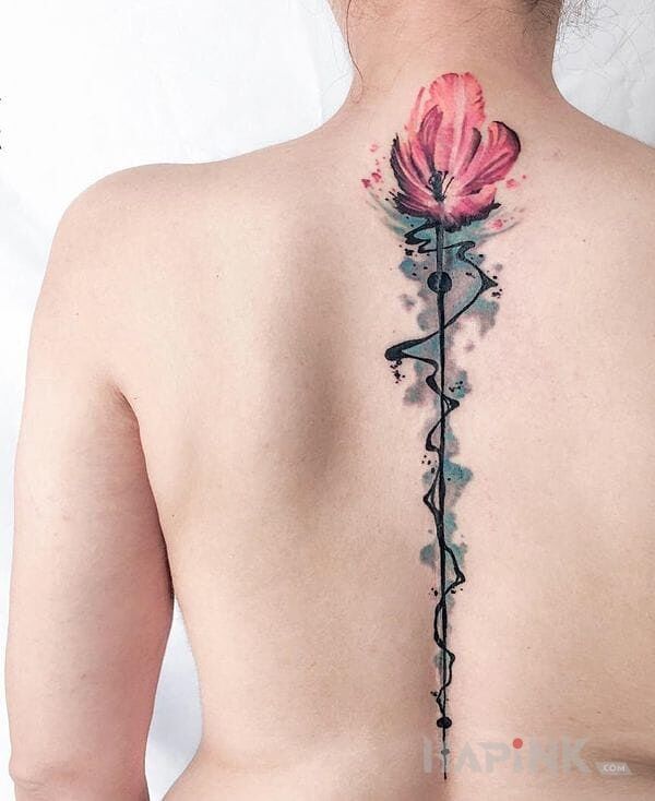 Tattoo Tulipan in colorful motif and Watercolor style on the back