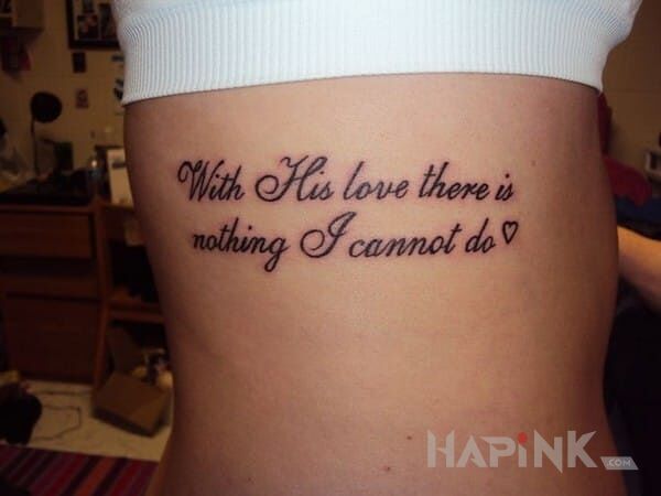 Tattoo Po angielsku in Love motif on the ribs