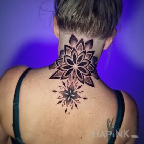 Tattoo Mandala on the neck on the back motif: mandalas style: geometric