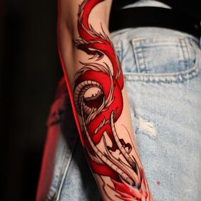 Tattoo Tattoo studio in Wrocław: Da Vinci's Fox Tattoo Studio on the forearm motif: colorful style: graphic / illustrative