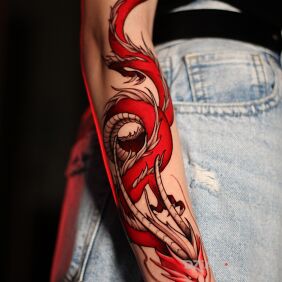 Tatuaż Studio tatuażu we Wrocławiu: Da Vinci's Fox Tattoo Studio na przedramieniu motyw: fantasy styl: graficzne / ilustracyjne