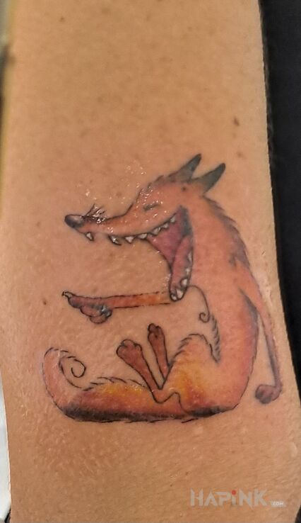 Tattoo Foksiu in colorful motif and graphic / illustrative style on the forearm