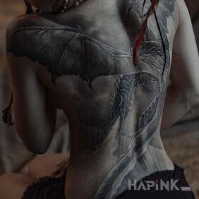 Tattoo Big drago on the shoulder blades motif: dragons style: realistic