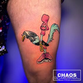 Tatuaż Gangsta Struś na udzie motyw: śmieszne styl: kreskówkowe / komiksowe