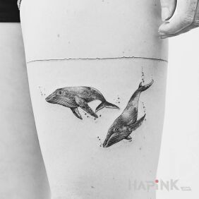 Tattoo Two whales on the leg motif: animals