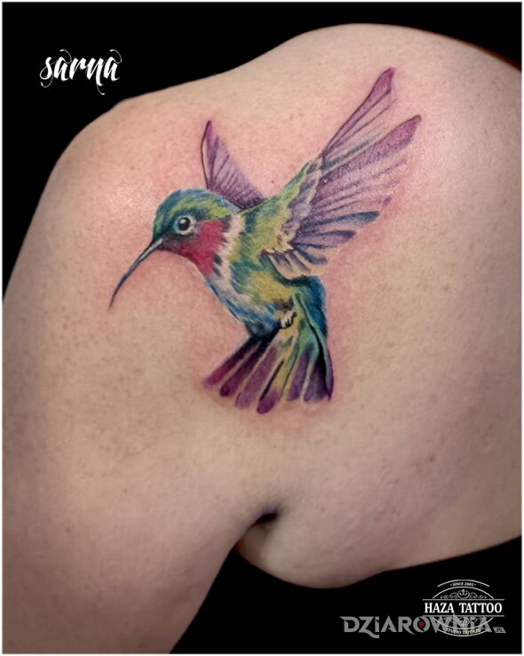 Tatuaż ptak kolorowy tatuaż w motywie kolorowe i stylu realistyczne na plecach