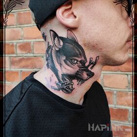 Tattoo Fenrir on the neck motif: animals style: graphic / illustrative