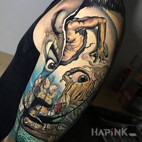 Tattoo Salvador Dali on the upper arm motif: characters