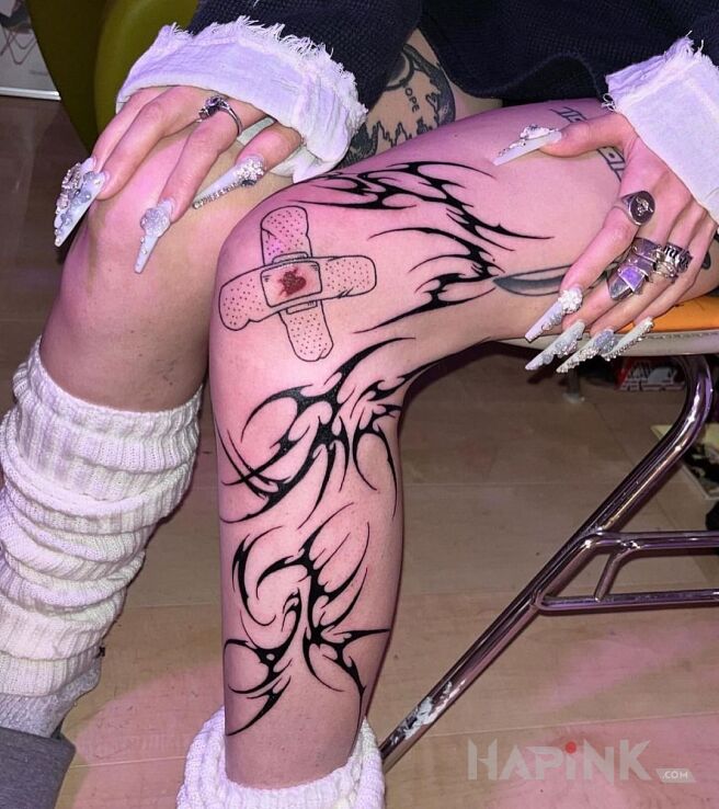 Tattoo 3 tribalki in other motif and neo tribal style on the leg