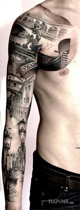 Tattoo Wenezuela in sleeves motif and realistic style on the upper arm