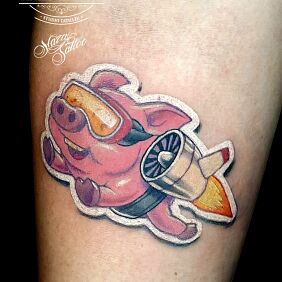 Tattoo Colorful pig tattoo On the arm motif: colorful style: cartoon / comic book