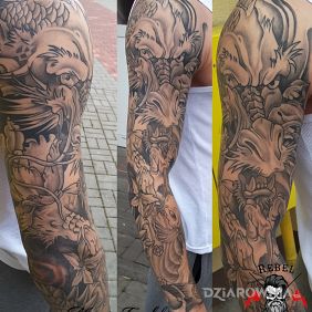 Tatuaż Smok na przedramieniu motyw: rękawy styl: japońskie / irezumi